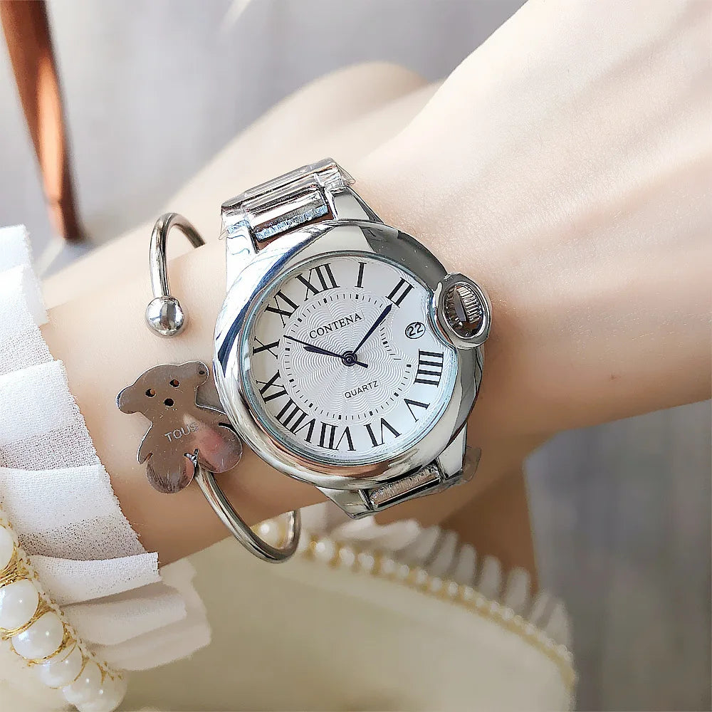 New Top Brand Luxury Stainless Steel Men and Women Luxury Atmosphere Quartz Watches Fashion Women Date Watch Suit Gift for Women