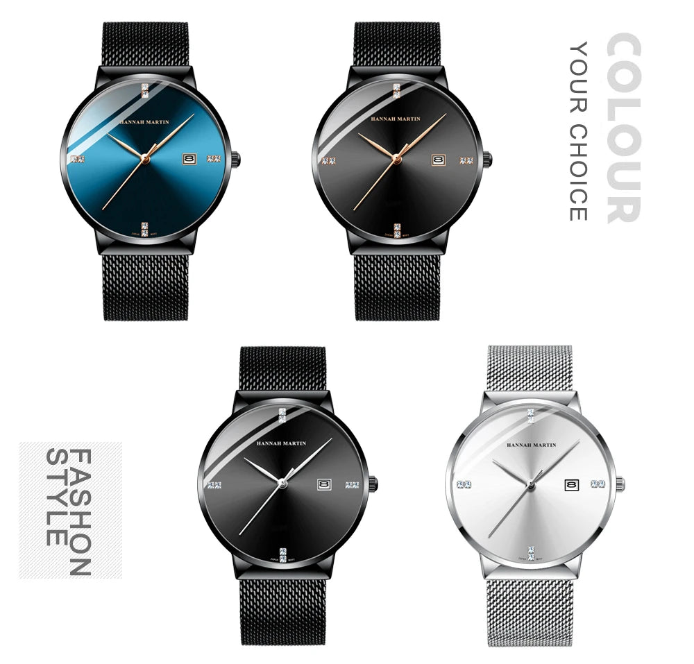 Japanese Original Quartz Movement Watch Luxury Rhinestone 40mm Blue Black Business Style Casual Fashion Stainless Steel Watches