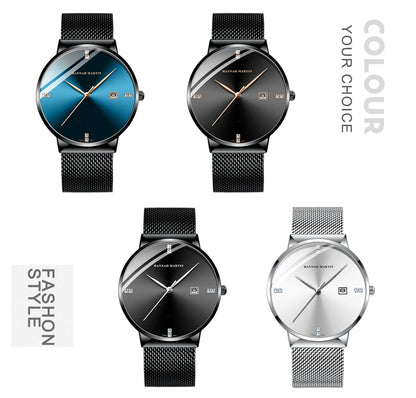 Japanese Original Quartz Movement Watch Luxury Rhinestone 40mm Blue Black Business Style Casual Fashion Stainless Steel Watches