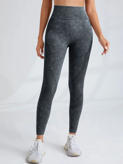 Women Seamless Gym High Waist Yoga Pants Hip Lifting Outdoor Sports Tight Waist Letter Sand Washed Pants Exercise Yoga Leggings