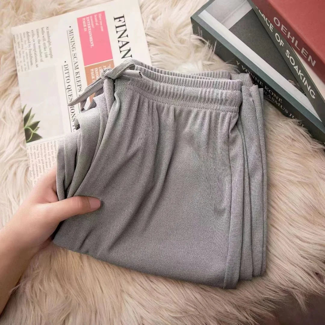 Women Pants Spring Summer Ice Silk Wide Leg Pants 2025 High Waist Loose Straight Casual Pant Female Outdoor Black Trousers