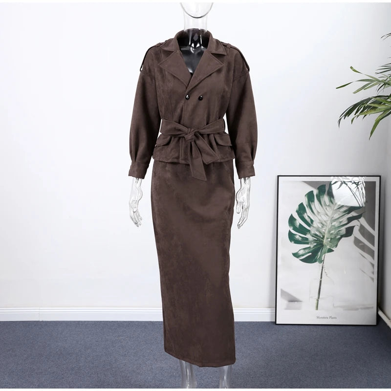 Women's Faux Suede Cropped Trench Coat Jacket Belted Notched Lapel Lace-up Retro Chic Outerwear Spring New High Street Outfit