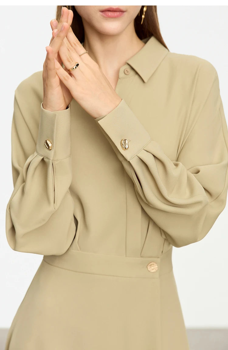 AMII Minimalist French Long-sleeve Shirt Dress for Women 2024 Autumn New A-line Office Lady Solid Midi Dresses Vestidos 12343290