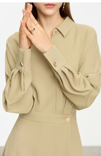 AMII Minimalist French Long-sleeve Shirt Dress for Women 2024 Autumn New A-line Office Lady Solid Midi Dresses Vestidos 12343290