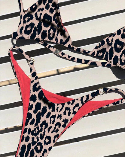 Sexy Leopard Bikini Suit Women Strap Push Up Swimsuit Three Points Bikini Set Low Waist Swimwear Women Summer Backless Beachwear