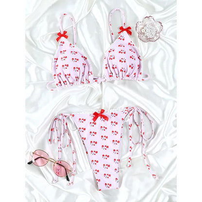 Plaid Print Bikinis Bow Swimwear Women Swimsuit Triangle Bikini Set Bandage Bath Suit Low Waist Thong Beachwear New Biquini