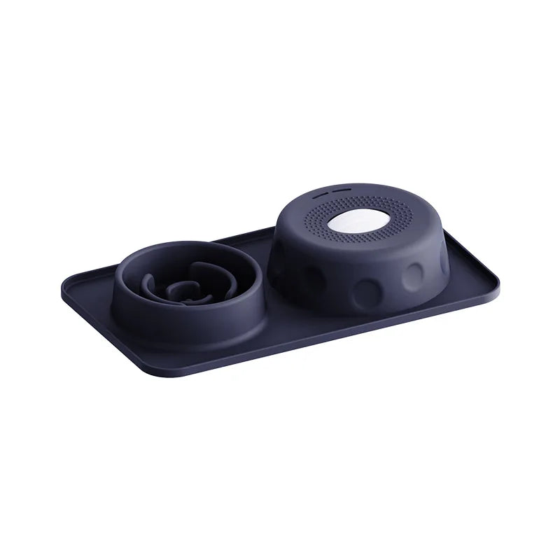New Double-bowl Pet Licks-and-eats Bowls with Fun Rollers At The Bottom and Suction Cups. for Dogs and Cats. Licking Pads.