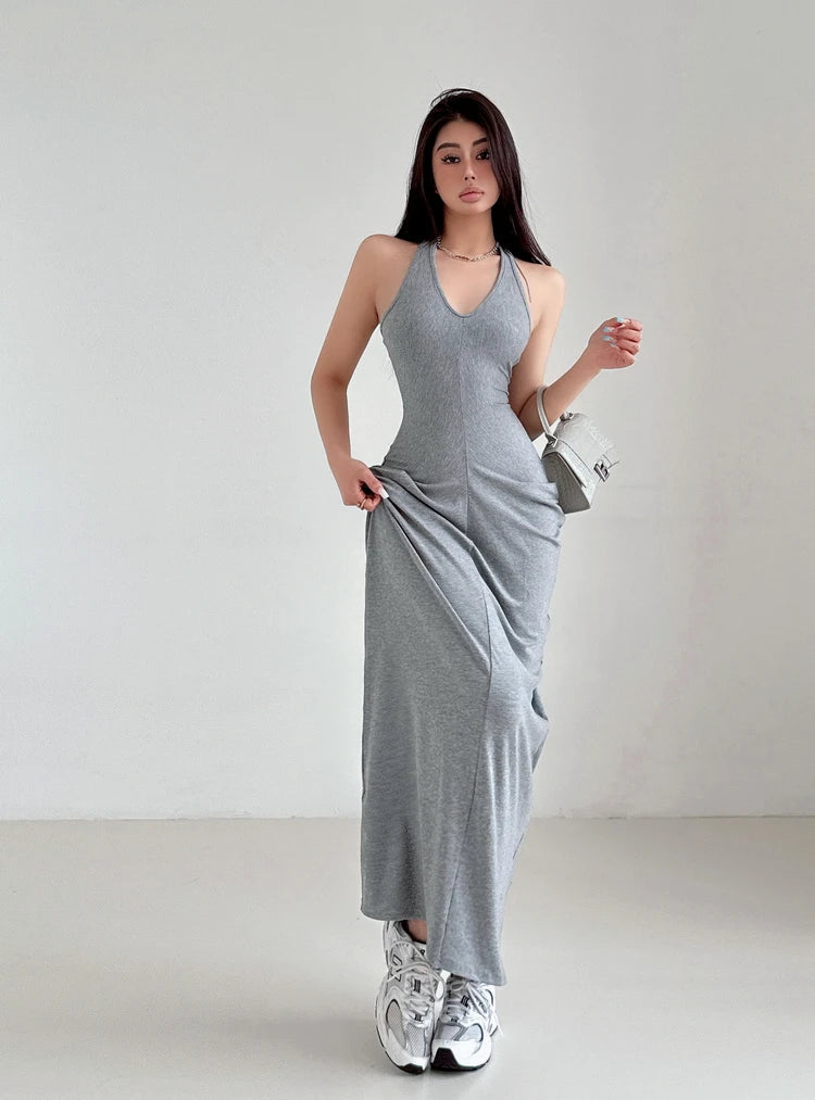 Racerback Tank Top Dresses Chest Large Waist Fold Black Sexy Dress Elegant For Women Fashion Sexy Women Robe 2024 New 4BMV