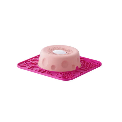 New Double-bowl Pet Licks-and-eats Bowls with Fun Rollers At The Bottom and Suction Cups. for Dogs and Cats. Licking Pads.