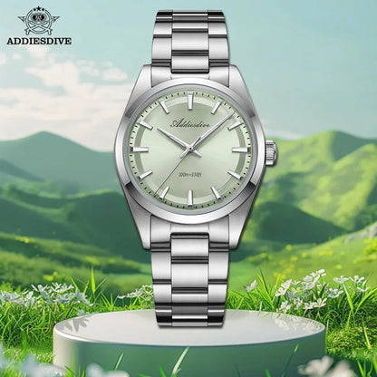 ADDIESDIVE Hot Sale AD2066 Mens Watch 36mm Bubble Mirror Glass Mint Green Quartz Watches Waterproof Luxury Stainless Steel Clock
