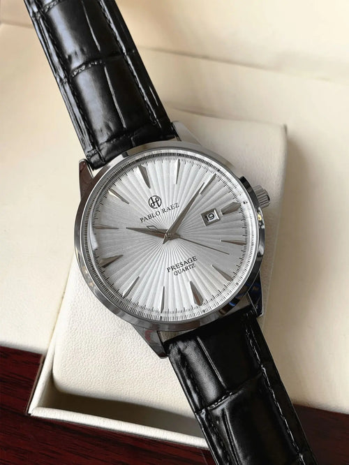 Top Brand Men's Watch Simple Business Waterproof Calendar Leather Strap Male Fashion Quartz Watches Gift: Box, Spare Battery