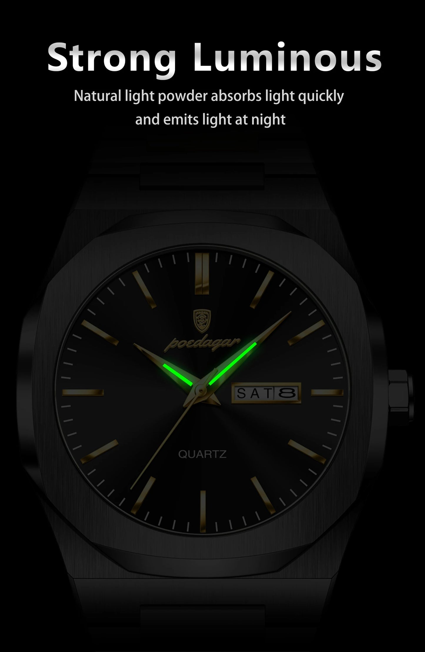 POEDAGAR Fashion Brand Man Clock Luminous Waterproof Stainless Steel Men's Watch Date Week Quartz Business Watches For Men Reloj