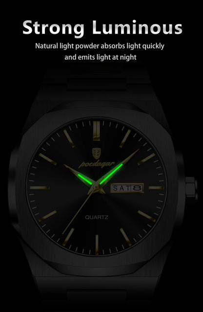 POEDAGAR Fashion Brand Man Clock Luminous Waterproof Stainless Steel Men's Watch Date Week Quartz Business Watches For Men Reloj