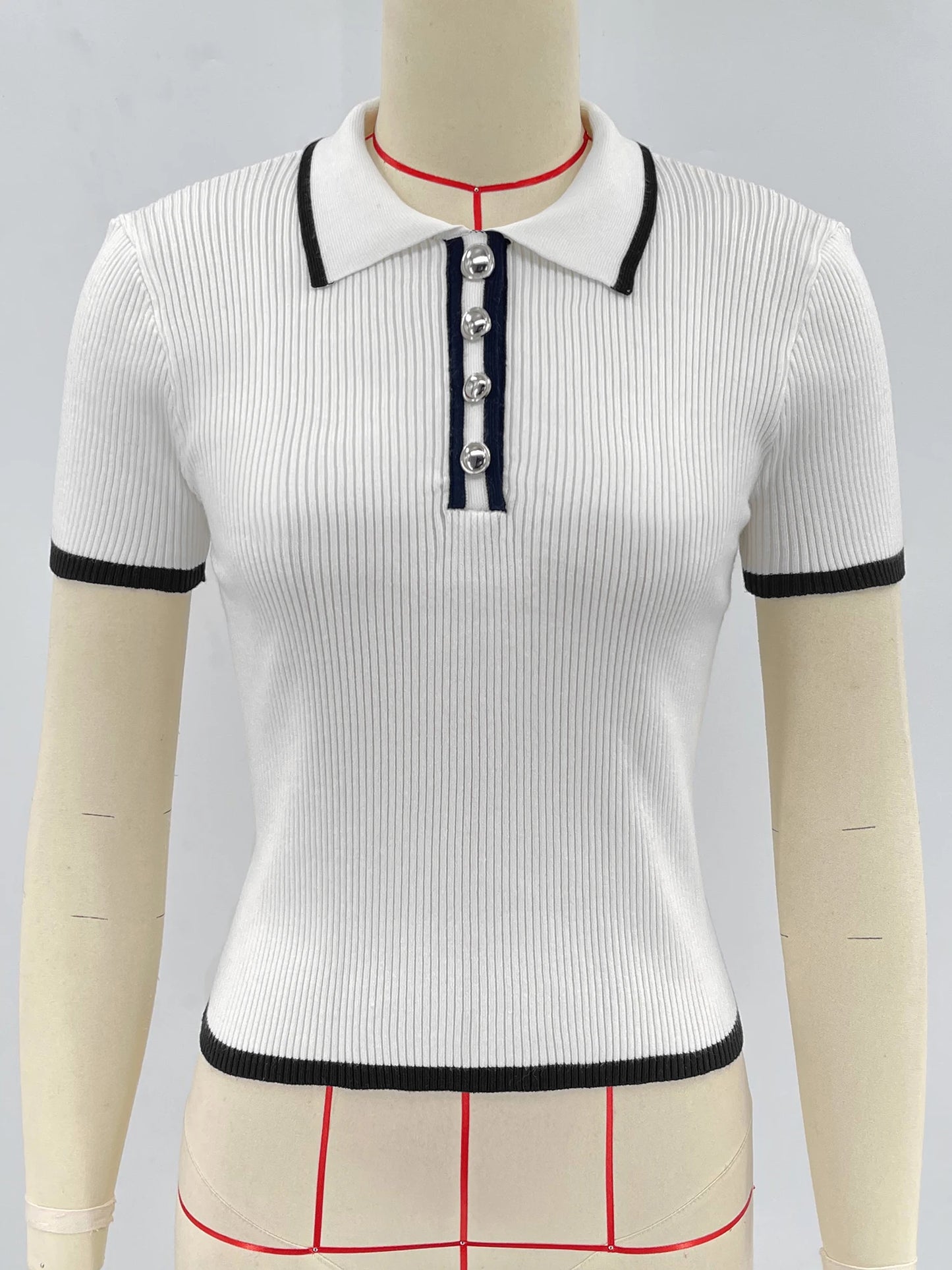 Tossy Knit Sweater Pullover Women Short Sleeve Patchwork Slim Lapel Elegant Contrast Knitwear Top Female Skinny Ribbed Pullover