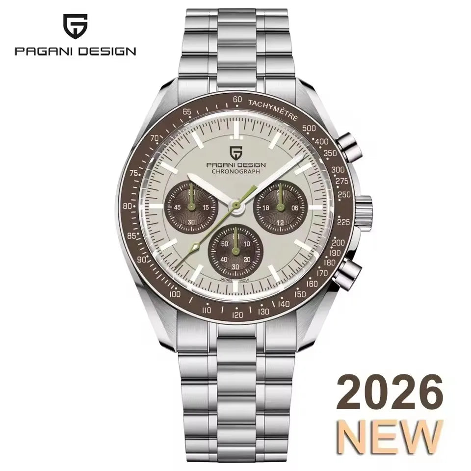 2026 New PAGANI DESIGN Gold Men's Quartz Watches Luxury VK63 Speed Sports Chronograph Watch Men AR Sapphire Ceramic Bezel Clock