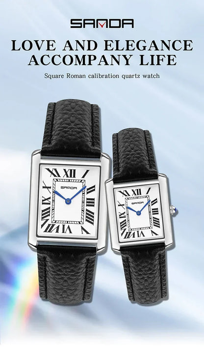 SANDA 9031/1108 Luxury Couple Quartz Watches for Men & Women, Waterproof Sport Casual Watch, Scratch Resistant Leather Strap