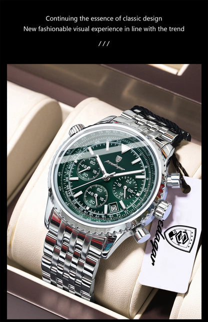 POEDAGAR Luxury Watches For Man Date Chronograph Stainless Steel Sport Men Watch Waterproof Luminous Quartz Military Men's Watch