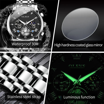 OLEVS 2856 Original Watches Man Multifunctional Chronograph Quartz Watch Waterproof Luminous Moon Phase Watches For Man Reloj
