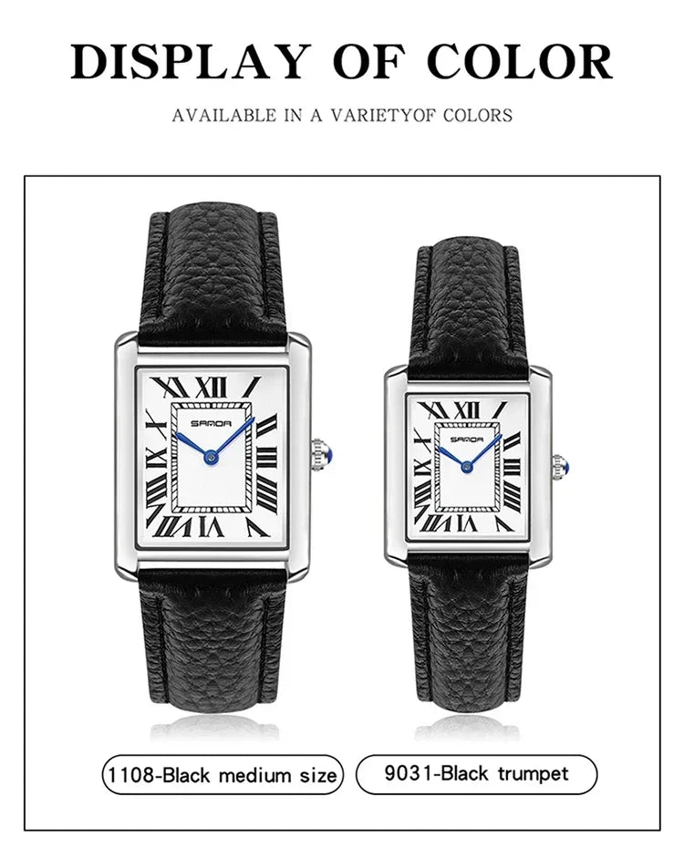 SANDA 9031/1108 Luxury Couple Quartz Watches for Men & Women, Waterproof Sport Casual Watch, Scratch Resistant Leather Strap