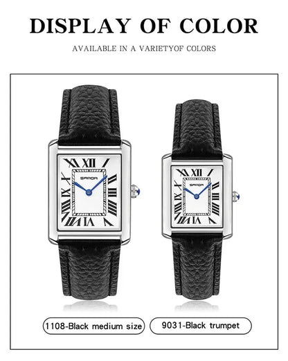 SANDA 9031/1108 Luxury Couple Quartz Watches for Men & Women, Waterproof Sport Casual Watch, Scratch Resistant Leather Strap