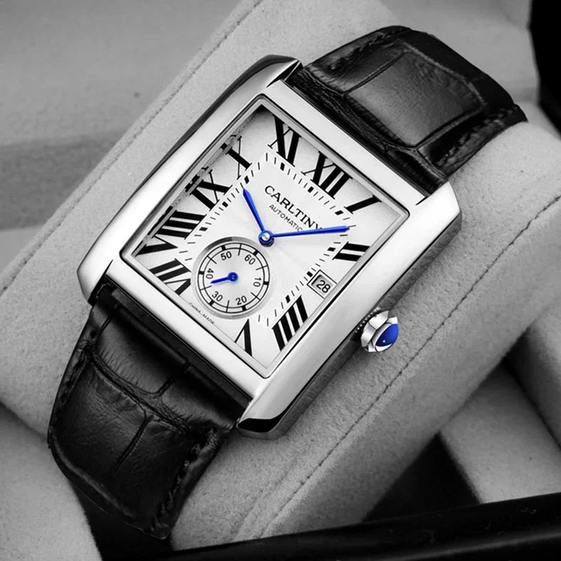 Luxury Automatic Watch Men Mechanical Wristwatches Top Brand Dress Watches Square Stainless Steel Waterproof Clock CARLTINY 2023