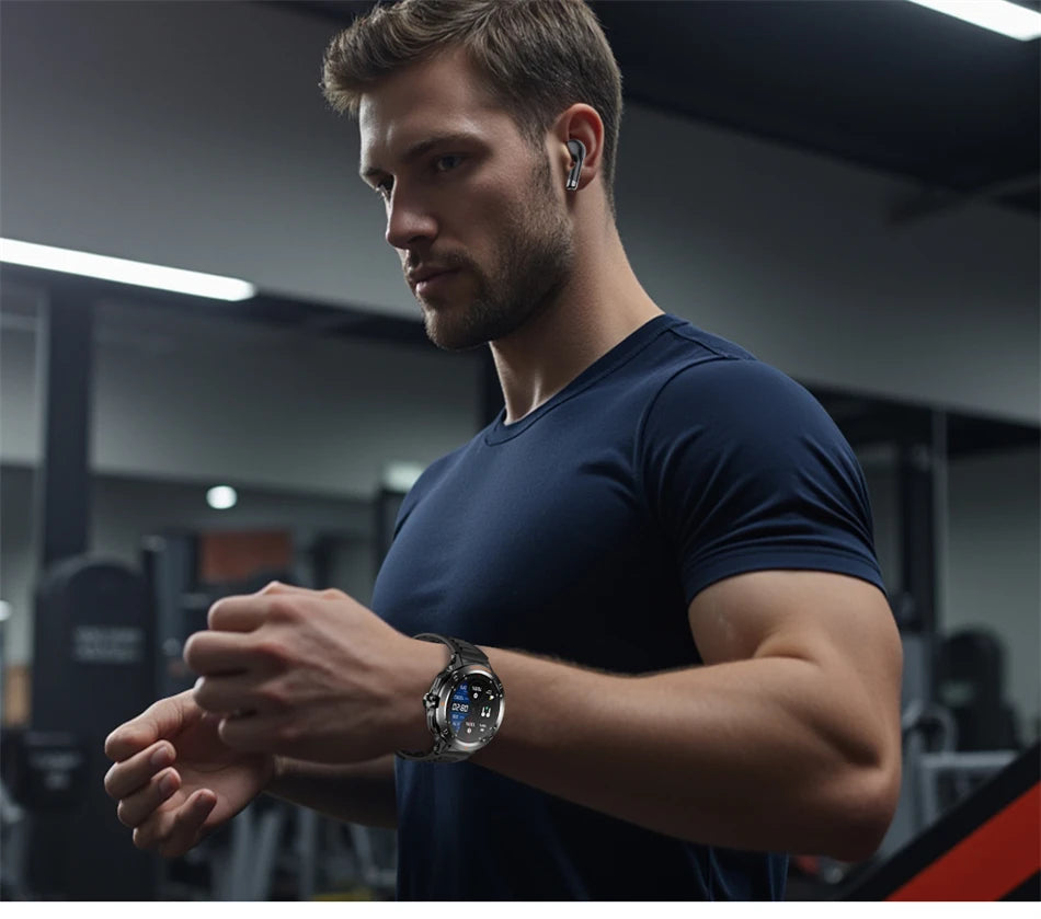 NFC Smart Watch Wireless Earphone 2 in1 Bluetooth Call Men Smart Watches Heart Rate Monitor Music Playing Headphones Smartwatch