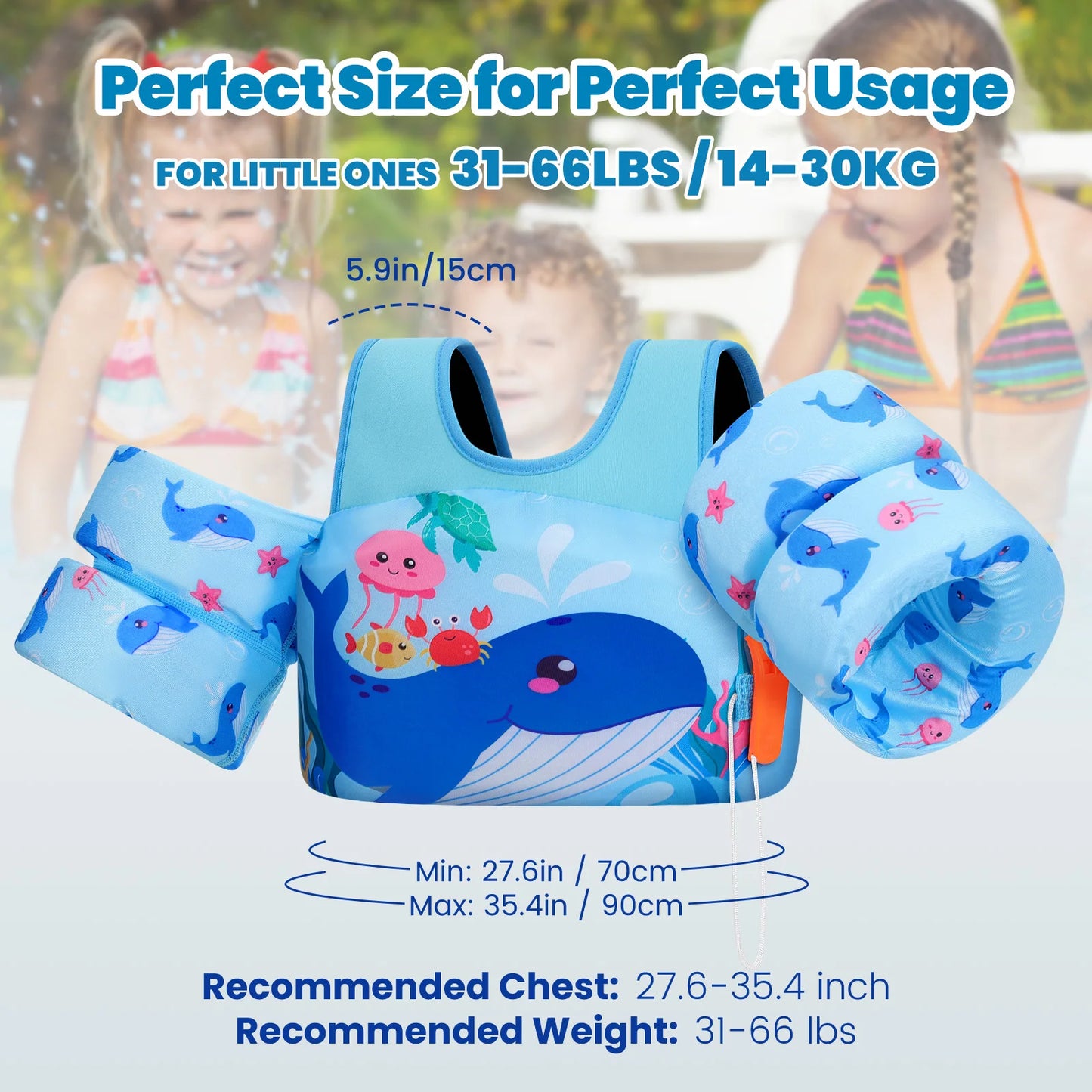 Kids Life Vest Children's Swimming Arm Float Whistle Child Lifejacket Swimsuit Foam Safety Swimming Pool Accessories for kayak