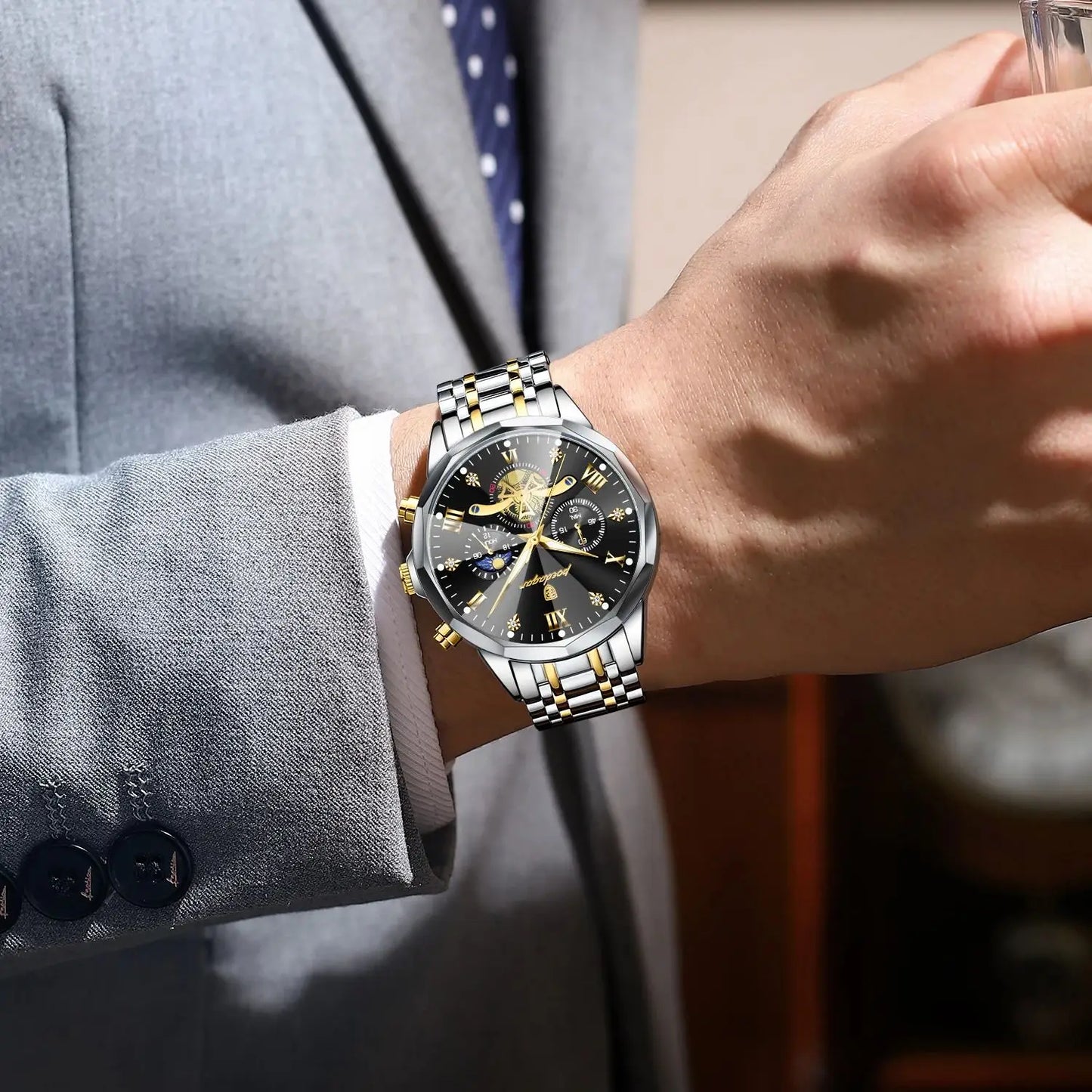 POEDAGAR Luxury Men Clock Waterproof Luminous Chronograph Sport Man Wristwatch Stainless Steel Fahion Quartz Men's Watches Reloj