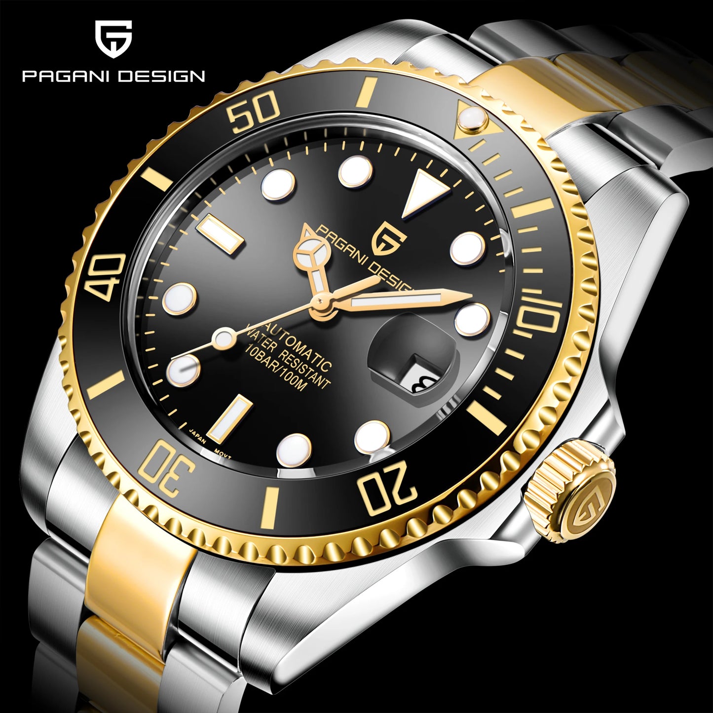 PAGANI DESIGN Watches Luxury Golden Mechanical Watch For Men New Sapphire Crystal Stainless Steel Luxury Waterproof  Men's Watch