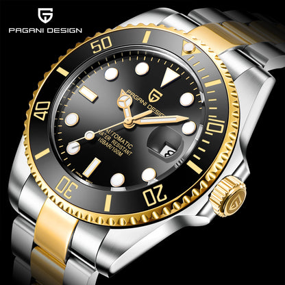 PAGANI DESIGN Watches Luxury Golden Mechanical Watch For Men New Sapphire Crystal Stainless Steel Luxury Waterproof  Men's Watch
