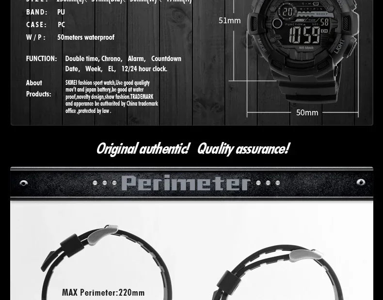 SKMEI 1243 Men Multifunction 5Bar Waterproof PU Strap LED Display Watches Chrono Digital Watch reloj hombre Outdoor Sport Watch
