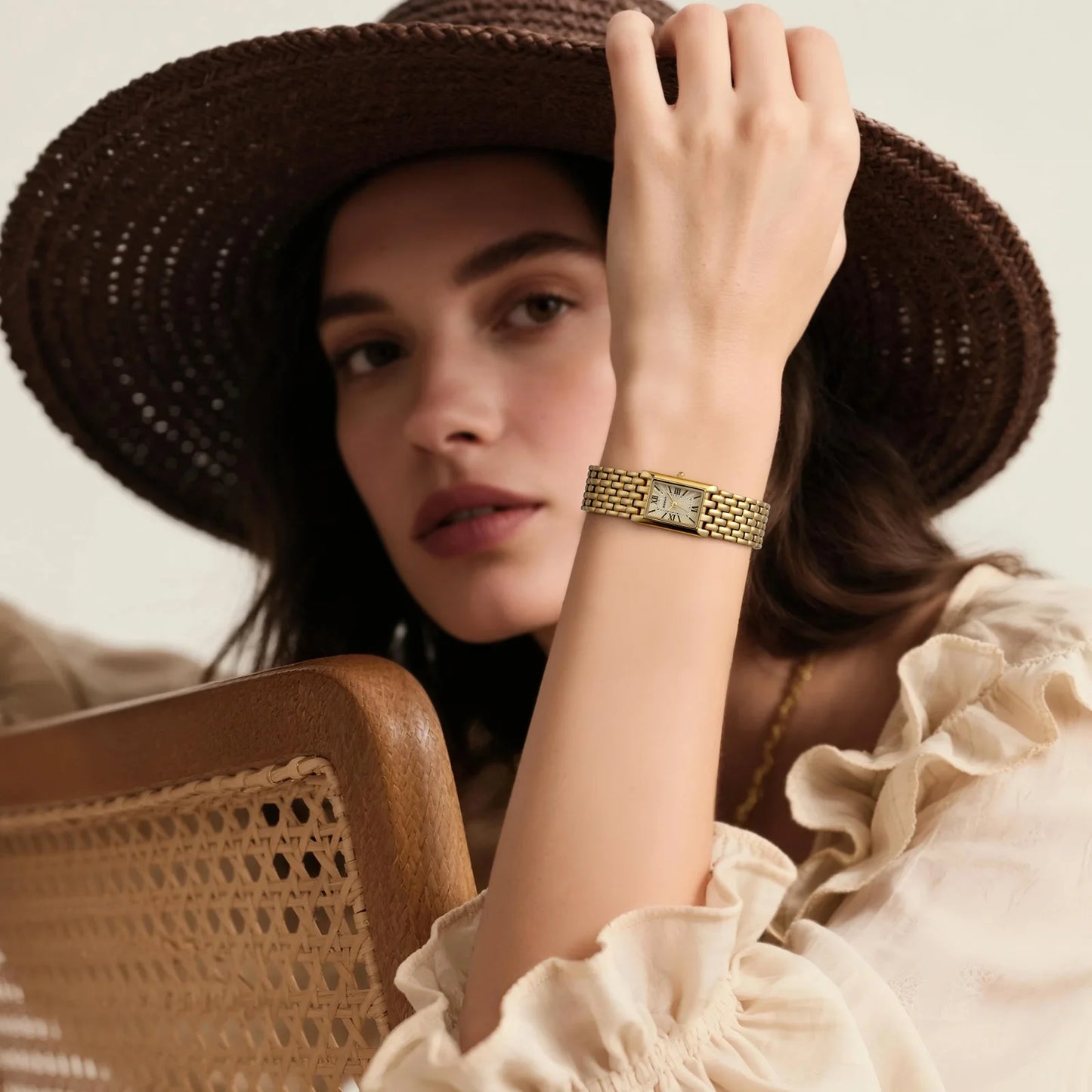 BERNY Luxury Women's Watches Fashion Ladies Square Casual Golden Quartz Watch Solid Stainless Steel Rectangle Girls Wristwatch