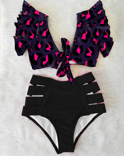 High Waist Ruffled Sexy Bikini Set 2025 Flounce Biquini Swimwear Women Two Pieces Swimsuit Floral Beachwear V-Neck Bathing Suit