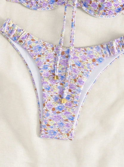 New Sexy Floral Print Push Up Bikini 2024 Women Swimwear Female Swimsuit Two Pieces Thong Bikini Set Bather Bathing Suit Beach