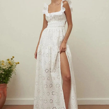 Ashgaily White Dress Women Halter Cotton Long Dress Lace Elegant Party Outfits Ladies Sexy Club Clothes