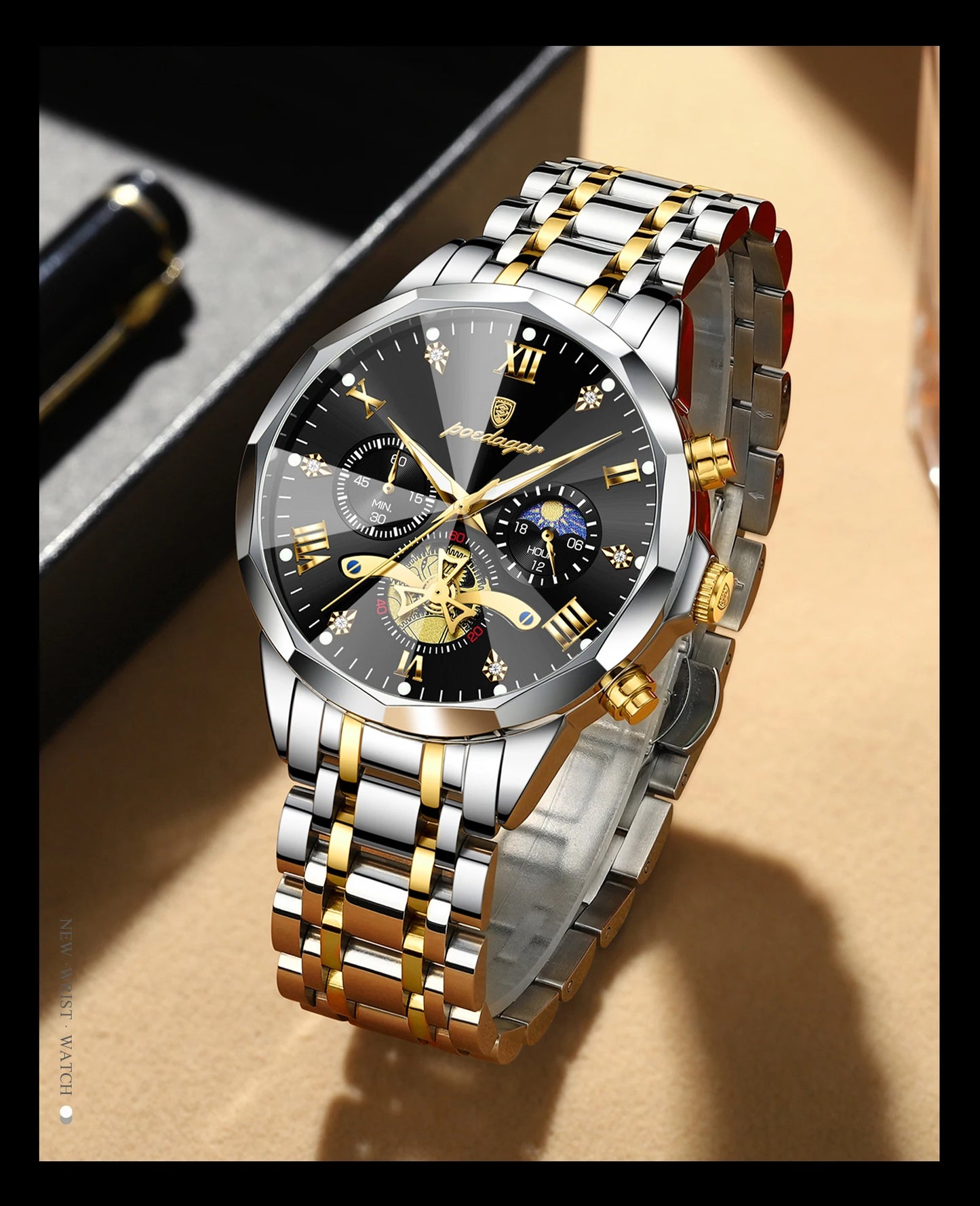 POEDAGAR Luxury Men Clock Waterproof Luminous Chronograph Sport Man Wristwatch Stainless Steel Fahion Quartz Men's Watches Reloj