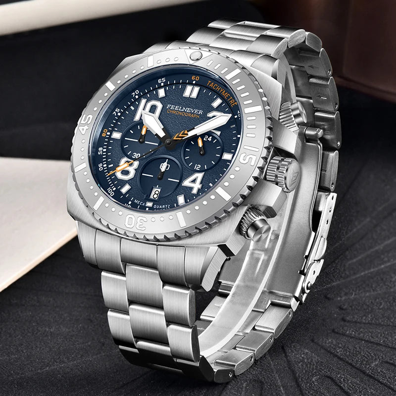 FEELNEVER New Diver Quartz Watch for Men 316L Stainless Steel Sapphire Big Dial Watch Men Outdoor 1000M Waterproof Men's Watches
