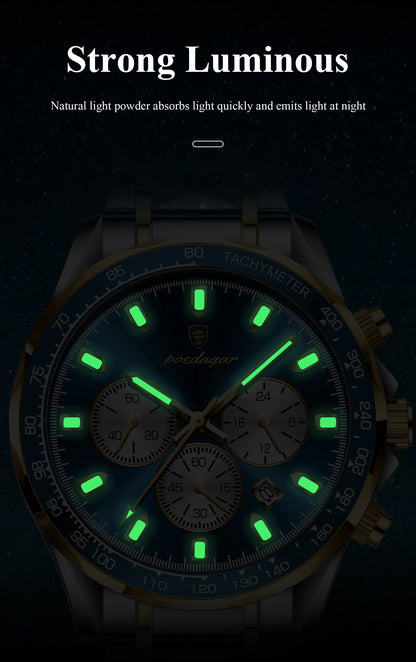 POEDAGAR Top Luxury Men Watch Chronograph Waterproof Luminous Date Man Watch Stainless Steel Sports Fashion Quartz Men's Watches