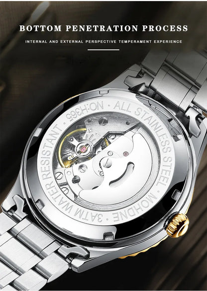 Bindond Mens Automatic Mechanical Watches Top Brand Luxury Stainless Steel Waterproof Hollow Male Wristwatches Relogio Masculino