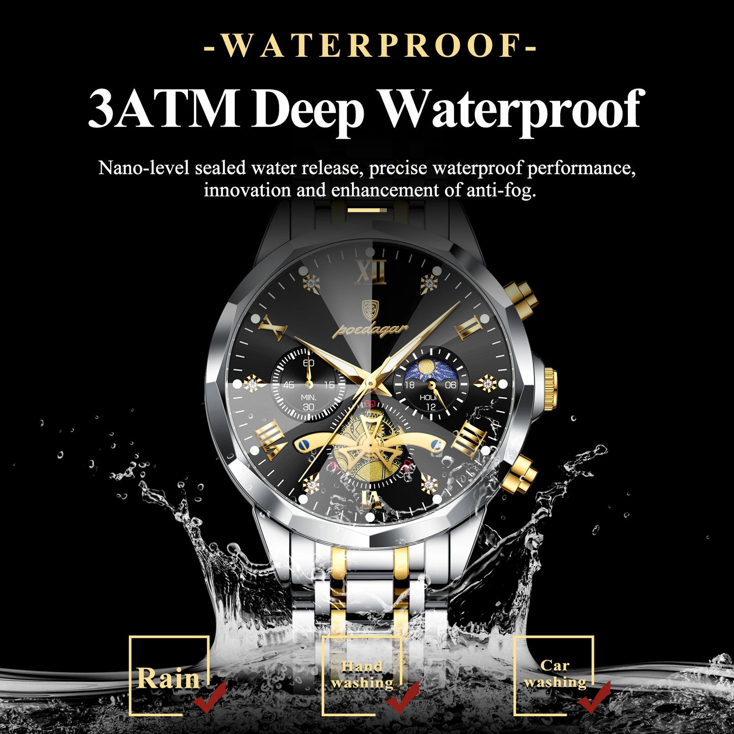 POEDAGAR Luxury Men Clock Waterproof Luminous Chronograph Sport Man Wristwatch Stainless Steel Fahion Quartz Men's Watches Reloj