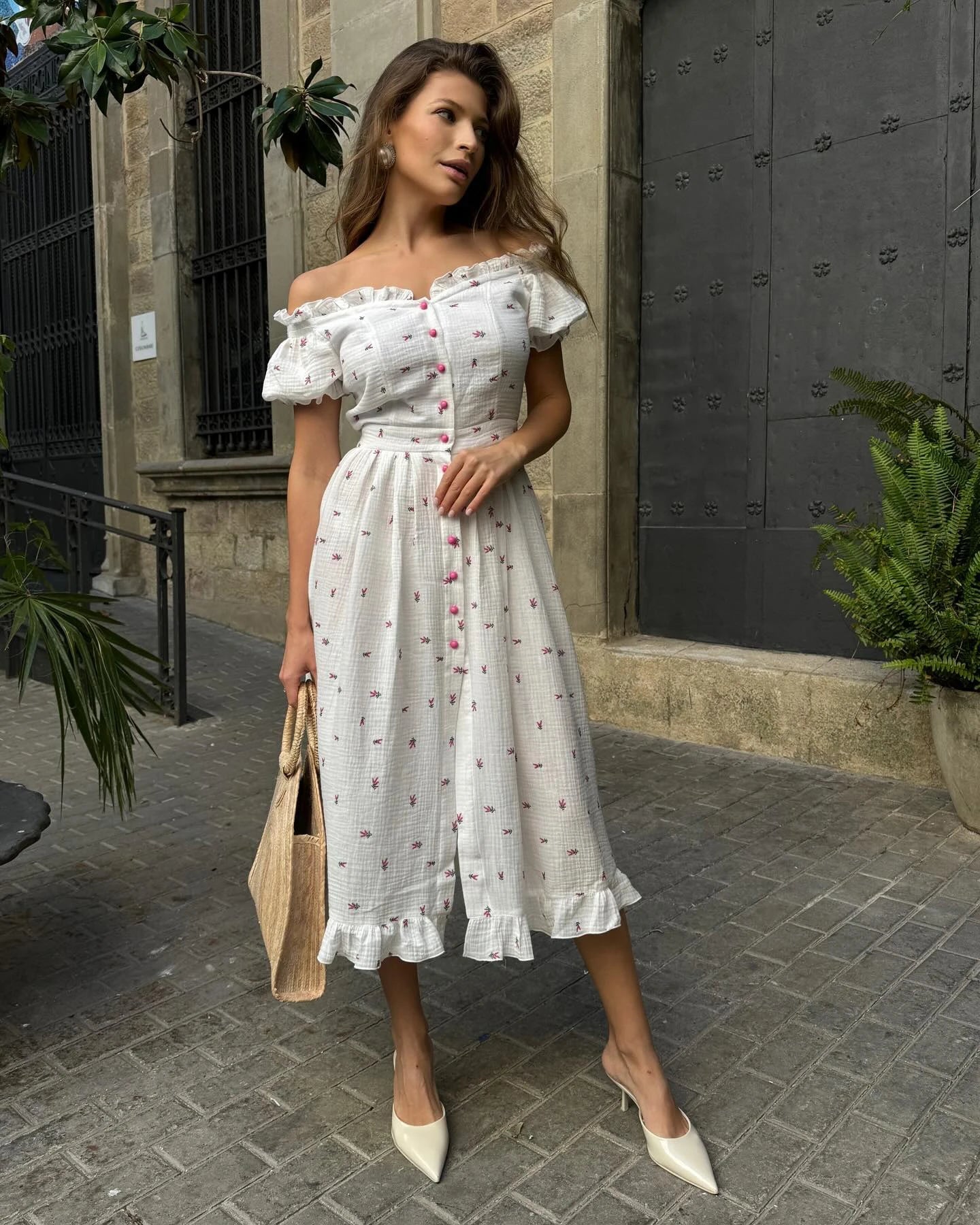 Elegant Women's Summer Cotton 100% Dress Vintage Light Midi Muslim Dresses Beautiful Long  Casual  White Dress for Women 2026