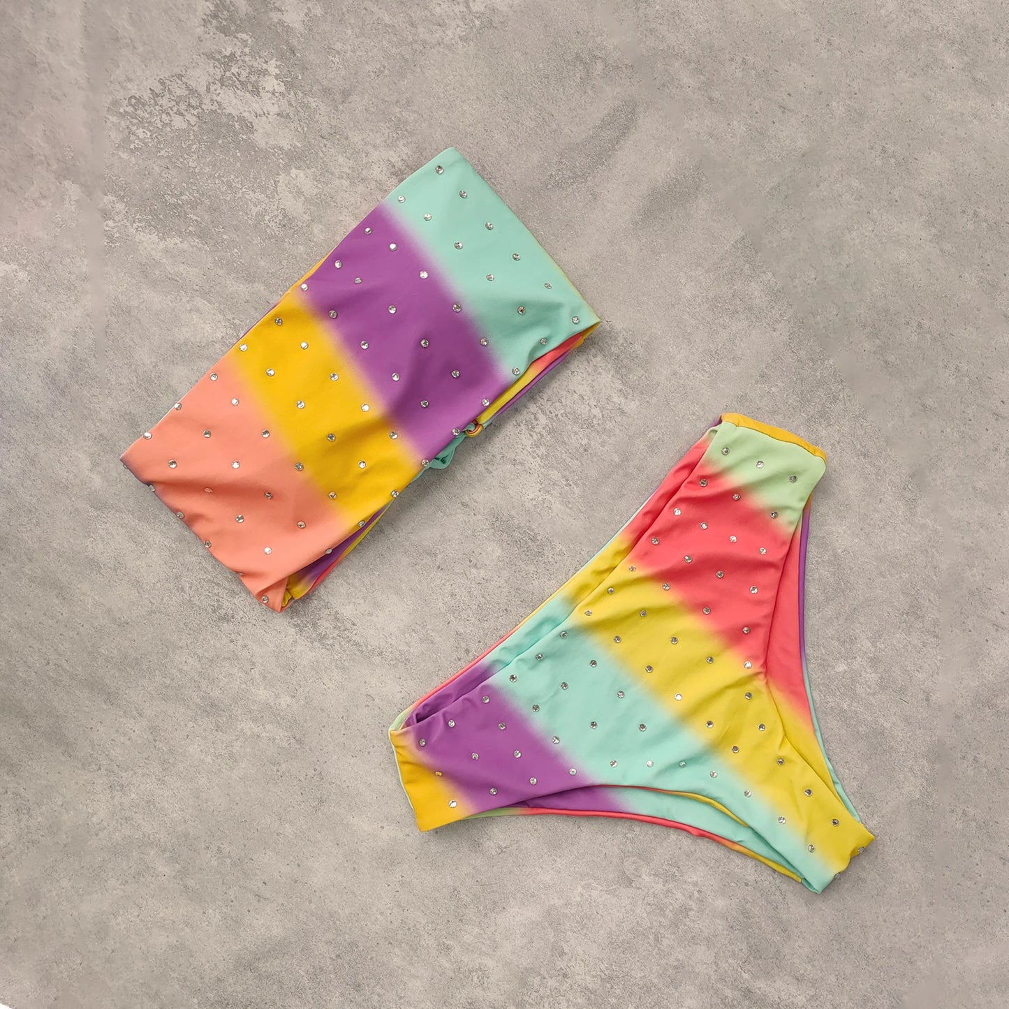 Reversible Bikinis Women Bandeau Swimwear Back Cross Halter Swimsuit Print High Waist Bathing Suit Femme Swim Wear Summer