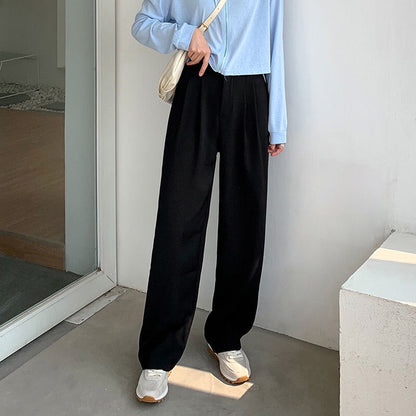 High Waist Women Suit Pants Fall Straight Office Ladies Korean Fashion Trousers Casual Button Loose Female Black Pants New
