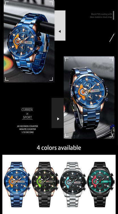 CURREN 8402 Creative Fashion Mens Business Casual Wristwatches Stainless Steel Luminous Dial Chronograph Clock
