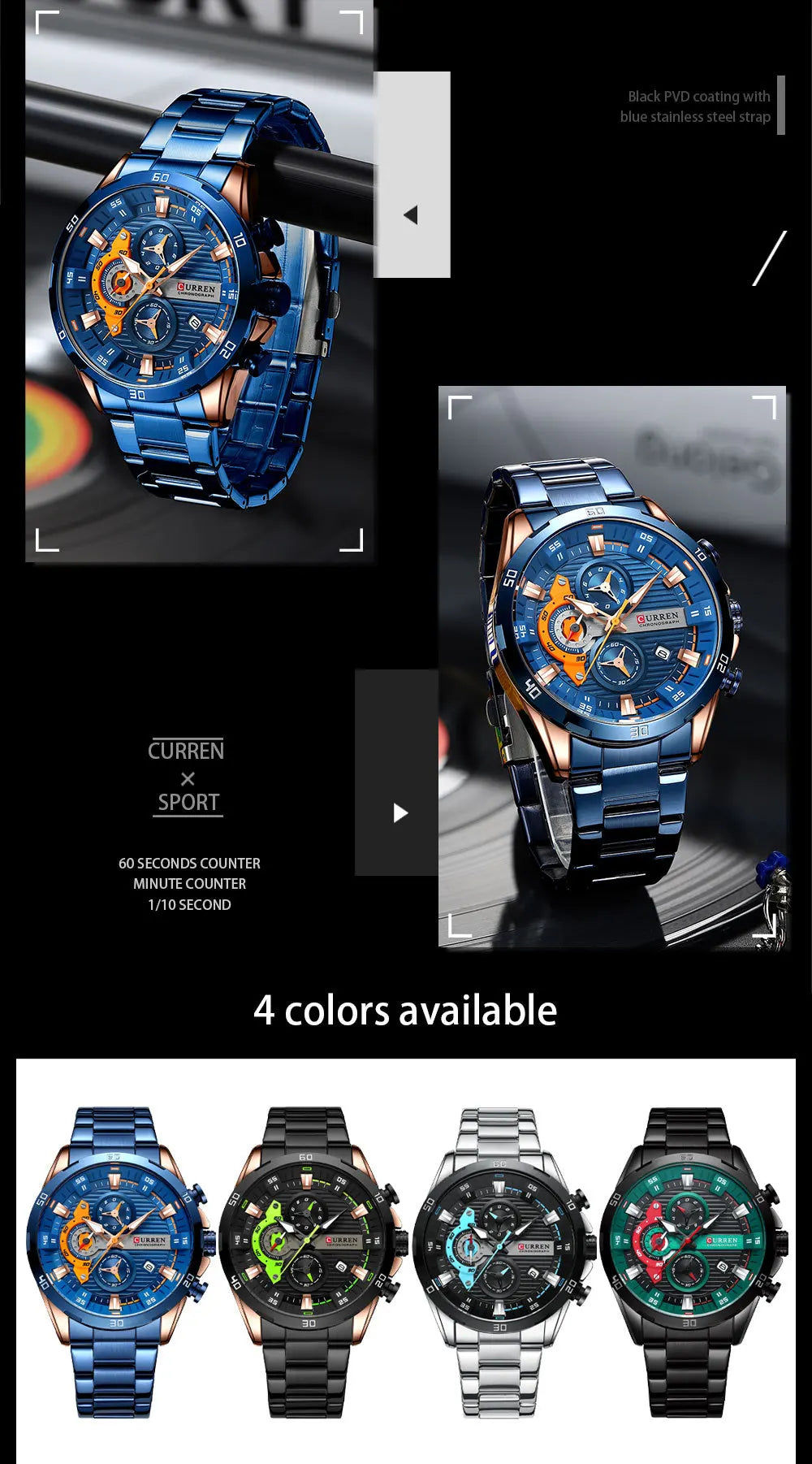 CURREN 8402 Creative Fashion Mens Business Casual Wristwatches Stainless Steel Luminous Dial Chronograph Clock