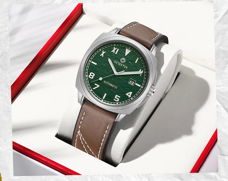 OCHSTIN Men's Automatic Mechanical Movement Watches Man Leather Strap Wristwatch Waterproof Master Series Luminous Hand Watch