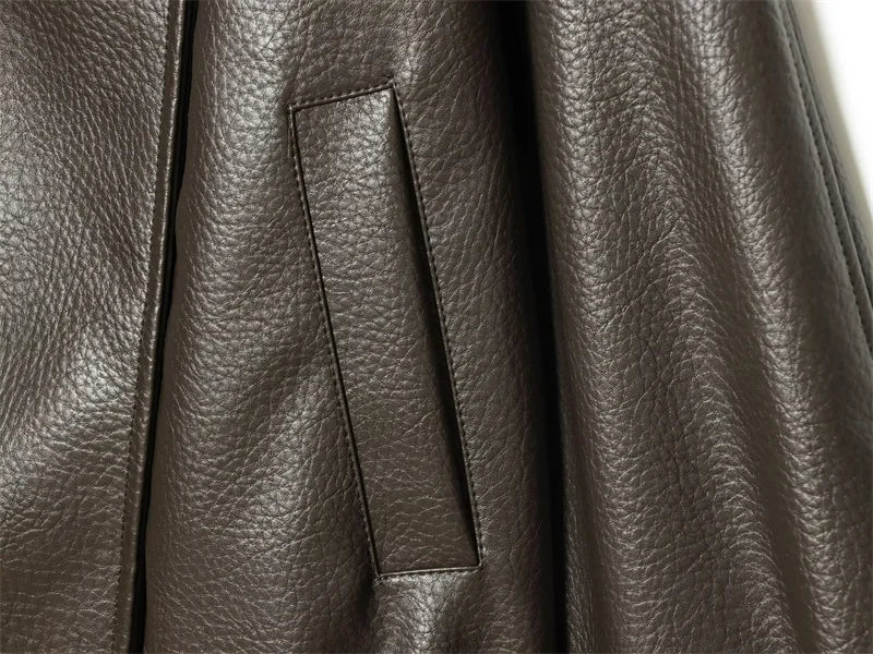 Women's Jacket Fall 2025 New Black Long Sleeve Pebble Faux Leather Jacket Motorcycle Style Personality Fashion