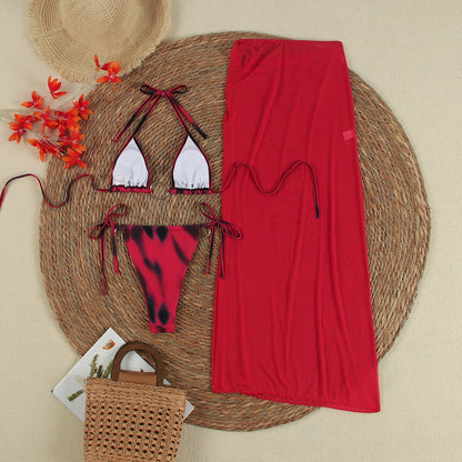 Sexy Print 3 pieces Micro Bikinis Women Swimsuit 2024 Swimwear Bathing Suit Beachwear With Long Skirt Bikini Set Biquini female