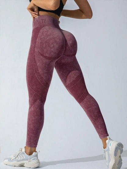 Women Seamless Gym High Waist Yoga Pants Hip Lifting Outdoor Sports Tight Waist Letter Sand Washed Pants Exercise Yoga Leggings