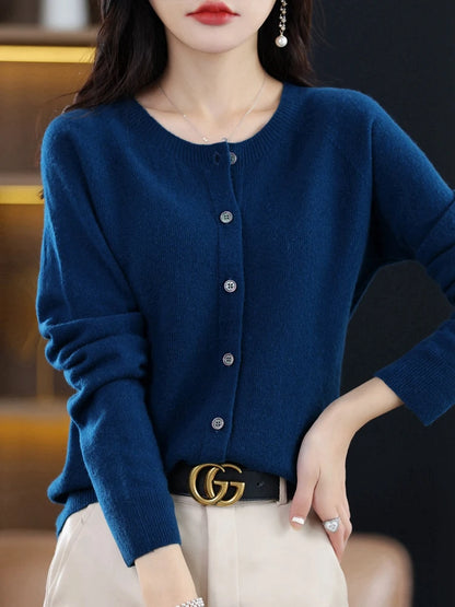 High-Grade Knit Sweater Crewneck Cardigan Coat Autumn And Winter New Middle-Aged And Elderly Women's Fashion ZD060